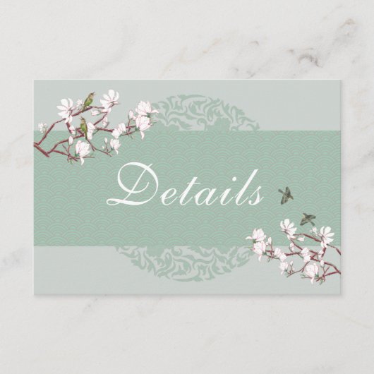 Sage Green Chinoiserie Weddenschap Details Informatiekaartje (Voorkant)