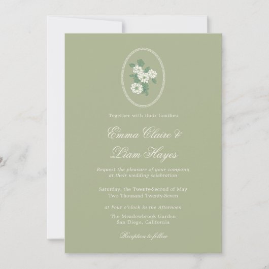 Sage Green Chinoiserie Wedding Invitation (Devant)