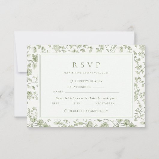 Sage Green Chinoiserie Wedding RSVP Kaartje (Voorkant)