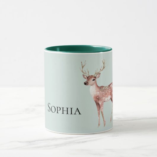 Sage Green Christmas Deer Gepersonaliseerd Mok (Midden)