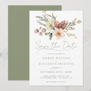 Sage Green Christmas Winter Floral Bewaar de datum Kaart