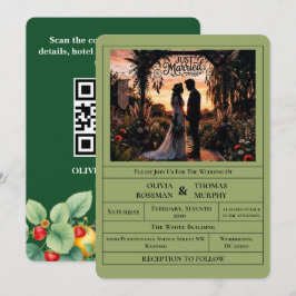 Sage Green Citrus Botanical Wedding Invitation Kaart