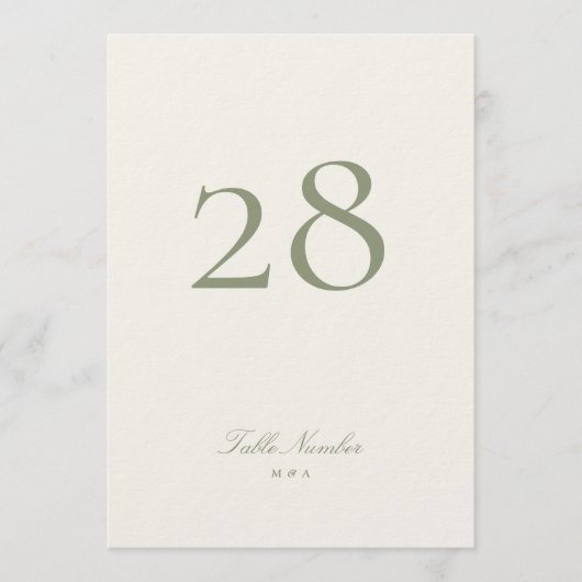 Sage Green Classic Elegant Trouwtafel Nummer Kaart (Voorkant)