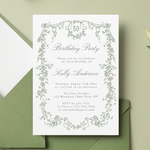 Sage Green Classic Floral 50ste Verjaardagsfeest Kaart