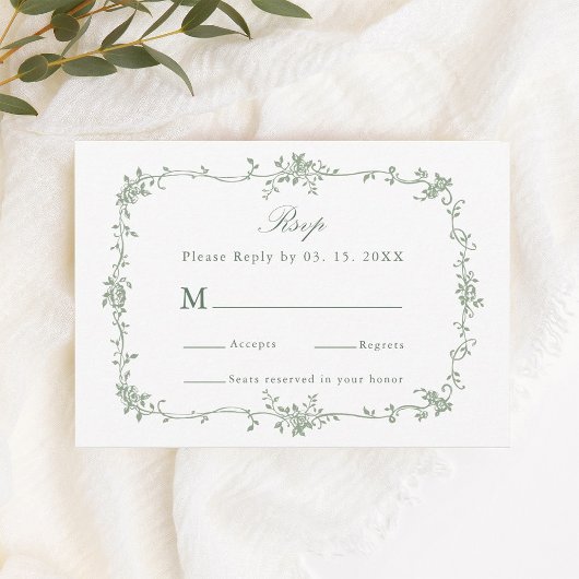 Sage Green Classic Floral Lijst Wedding RSVP
