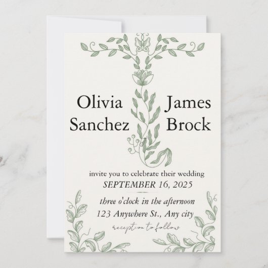 Sage Green Classic Floral Wedding Invitation (Devant)