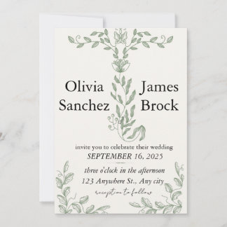 Sage Green Classic Floral Wedding Invitation Kaart