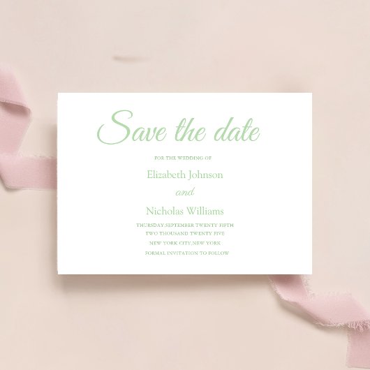 Sage Green Classic Minimale bruiloft Bewaar de dat Save The Date