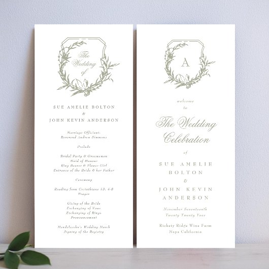 Sage Green Classic Monogrammed The Wedding Crest Programma