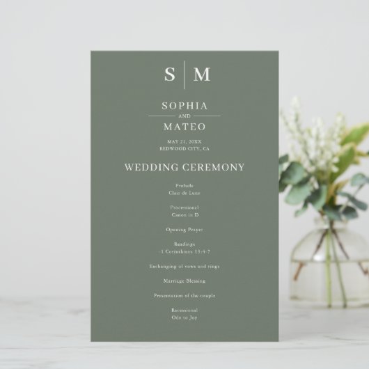 Sage Green Classic Programme de mariage minimalist (Debout devant)