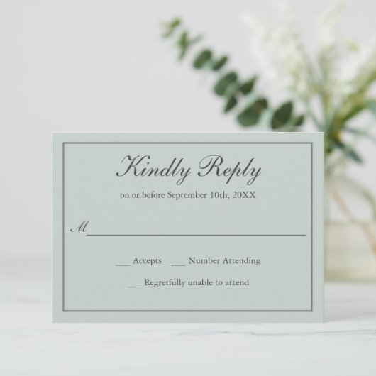 Sage Green Classic Simple Elégant Mariage RSVP (Debout devant)