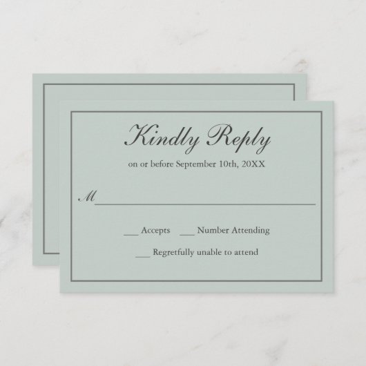 Sage Green Classic Simple Elégant Mariage RSVP (Devant / Derrière)