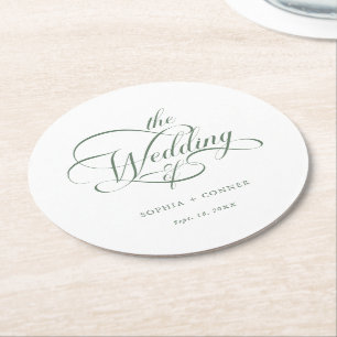 Sage Green Classy Calligraphy Wedding Ronde Kartonnen Onderzetter