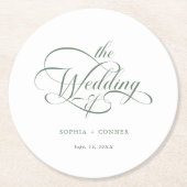 Sage Green Classy Calligraphy Wedding Ronde Kartonnen Onderzetter (Voorkant)