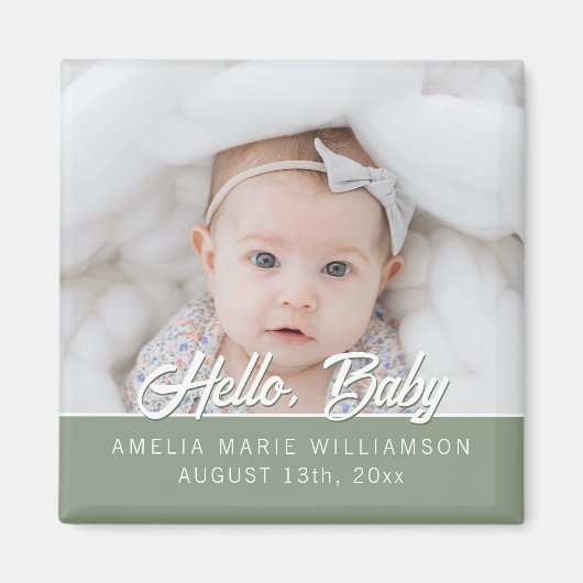 Sage Green Contemporary Hello Baby Magnet (Devant)