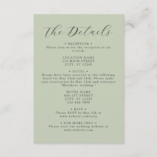Sage Green Coordinate Wedding Details Informatiekaartje (Voorkant)