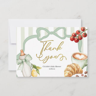 Sage Green Coquette Stripes Italy Ciao Baby Bedankkaart