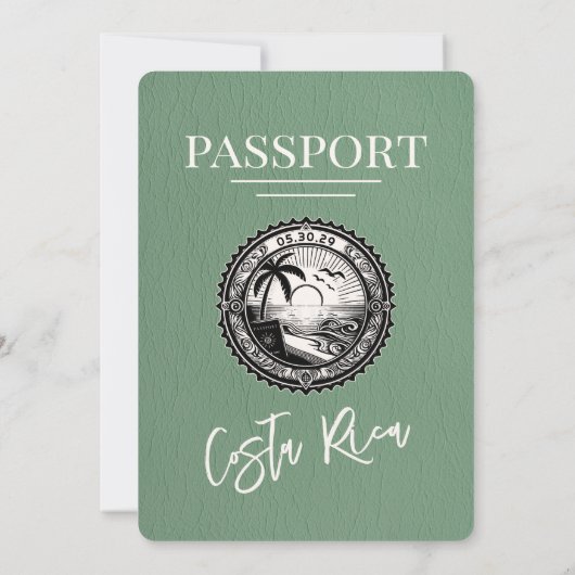 Sage Green Costa Rica Passeport Faire-part de mari (Dos)