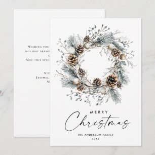 Sage Green Country Christmas Pine Kegels Krans Feestdagenkaart