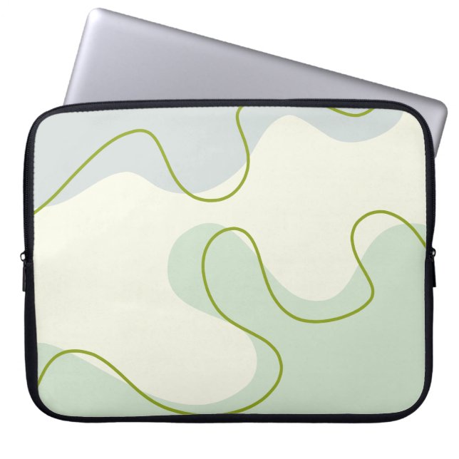  Sage Green & Cream Abstract Boho Liquid Swirl Lap Laptop Sleeve (Voorkant)