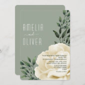 Sage Green Cream Floral Wedding Kaart (Voorkant / Achterkant)
