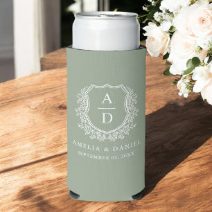 Sage Green Crest Modern Monogram Huwelijk