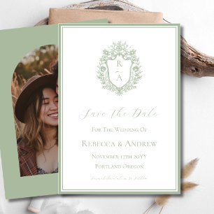 Sage Green Crest Monogram & Foto Save The Date