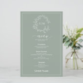 Sage Green Crest Monogram Mariage invité Menu (Debout devant)
