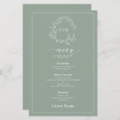 Sage Green Crest Monogram Mariage invité Menu (Devant / Derrière)