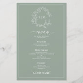 Sage Green Crest Monogram Mariage invité Menu (Devant)
