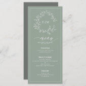 Sage Green Crest Monogram Mariage Menu (Devant / Derrière)