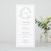Sage Green Crest Monogram Mariage Menu (Debout devant)