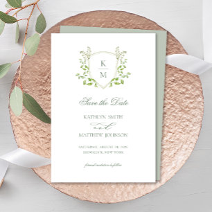Sage Green Crest Monogram Modern groen Bruiloft Save The Date