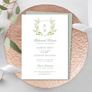 Sage Green Crest Monogram Modern Repetitie Diner Kaart