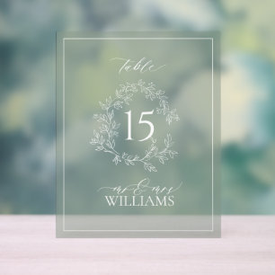 Sage Green Crest Monogram Trouwtafel Nummer Acryl Bord