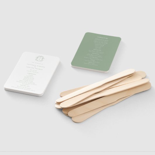 Sage Green Crest Monogram Wedding Programme Handwaaier (Niet-gemonteerd)