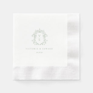 Sage Green Crest Monogram Wedding Servet