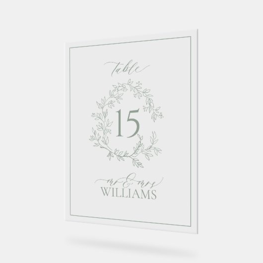 Sage Green Crest Monogramme Mariage Numéro de tabl (Angle)
