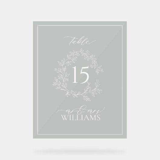 Sage Green Crest Monogramme Mariage Numéro de tabl (Recto)