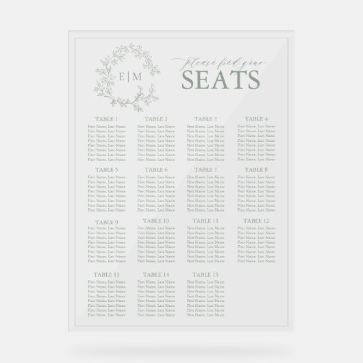 Sage Green Crest Monogramme Mariage Siège (Recto)