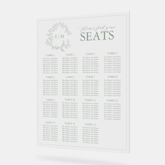 Sage Green Crest Monogramme Mariage Siège (Angle)
