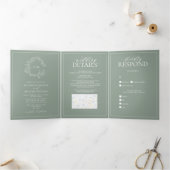 Sage Green Crest Monogramme Mariage Tri-Fold I (Intérieur)