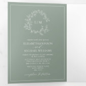 Sage Green Crest Monogramme Mariage Tri-Fold I (Intérieur en premier)