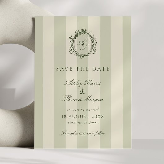 Sage Green Crest Wedding Save The Date
