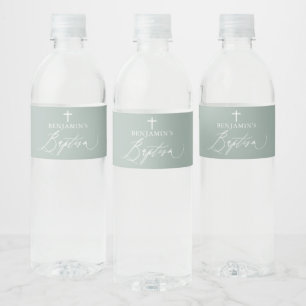 Sage Green Cross Boy Baptisme Water Flaceletiket Waterfles Etiket