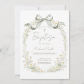Sage Green Cross Daisy Baptism Invitation (Devant)