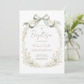 Sage Green Cross Daisy Baptism Invitation (Debout devant)