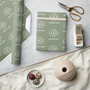 Sage Green Custom Business Logo Bedrijfsnaam Cadeaupapier