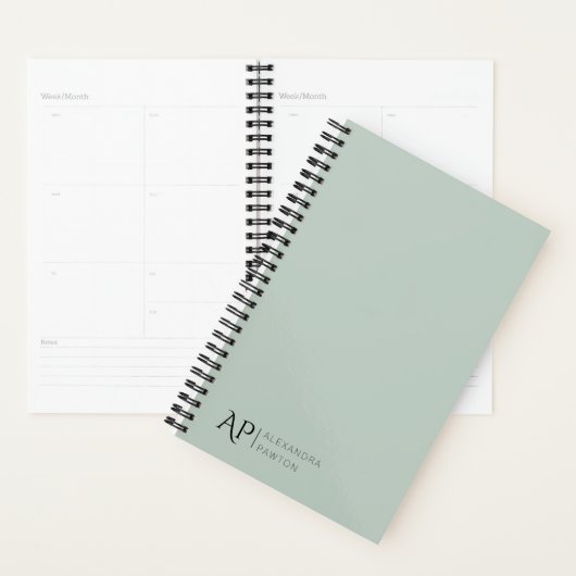 Sage Green Custom Monogram 2025 Planner (Display)