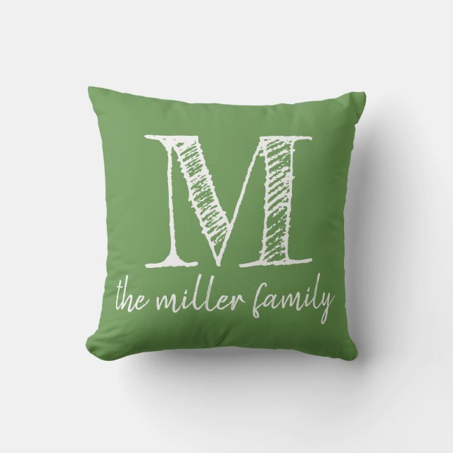 Sage Green Custom Monogrammed Family Pillow Kussen (Voorkant)